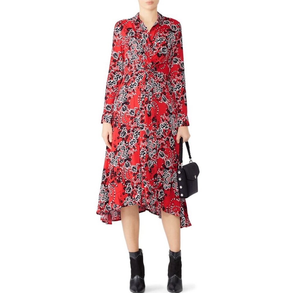 Free people tough love red floral shirt dress Sz 6